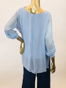 Silk Blouse with Layered Hem (Multiple Colors)
