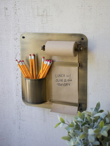 Note Roll w/ Antique Brass Wall Rack & Pencil Holder